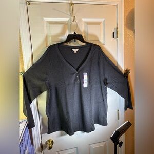 Terra Sky Women Plus 2X 20W-22W Thermal Henley Top Long Sleeve Waffle Knit Adult